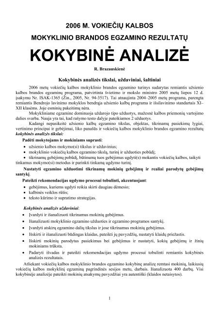 2006 m. vokieÄiÅ³ kalbos mokyklinio brandos egzamino rezultatÅ³ ...