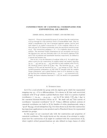 CONSTRUCTION OF CANONICAL COORDINATES FOR ...