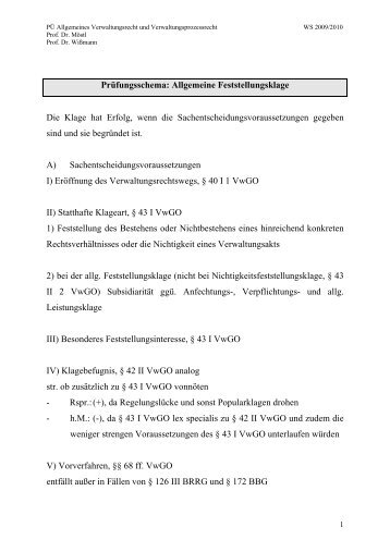 PrÃ¼fungsschema: Allgemeine Feststellungsklage Die Klage hat ...