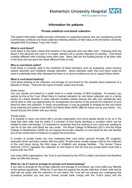 Stem Cell Collection Information Leaflet Homerton University