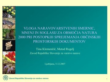 vloga naravovarstvenih smernic, mnenj in soglasij za ... - Natura 2000