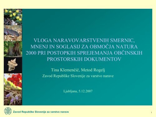 vloga naravovarstvenih smernic, mnenj in soglasij za ... - Natura 2000