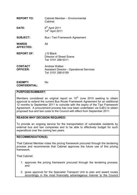 Bus / Taxi Framework Agreement - Sefton Council