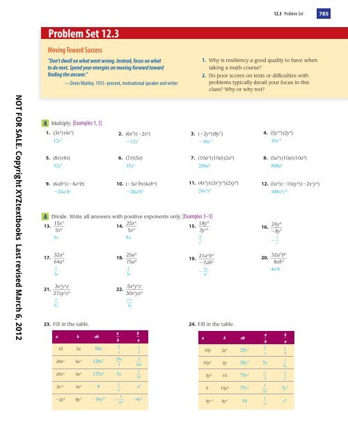 Exponents and Polynomials - XYZ Custom Plus