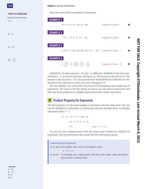 Exponents and Polynomials - XYZ Custom Plus