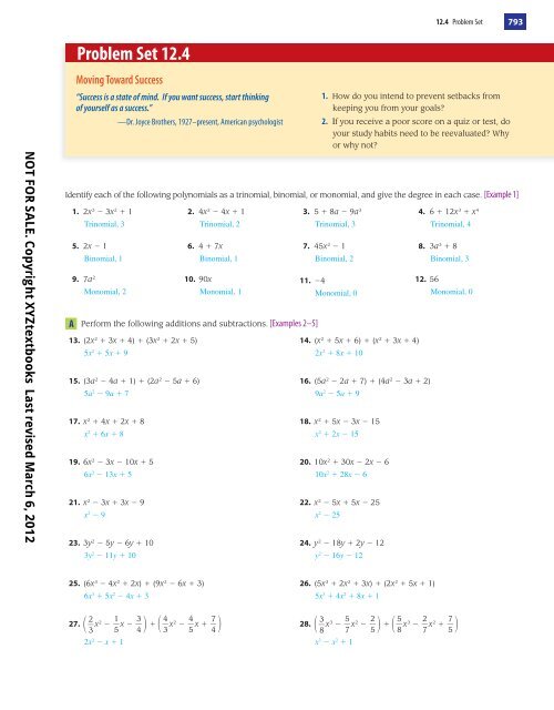 Exponents and Polynomials - XYZ Custom Plus