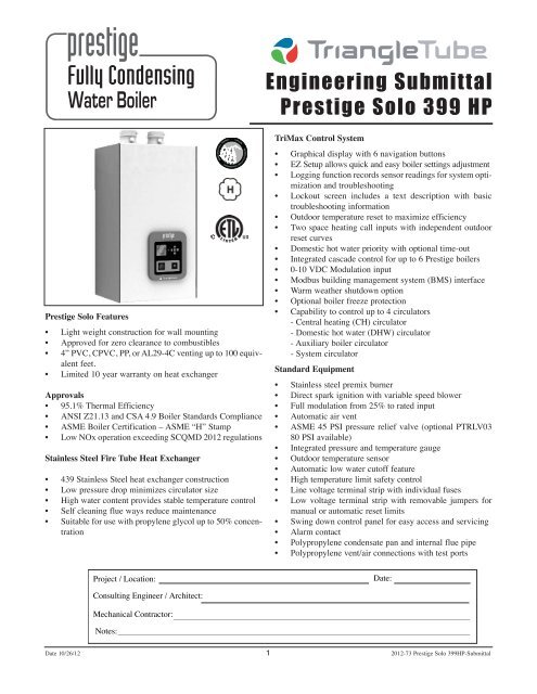 Prestige Solo 399 HP Trimax Submittal - Triangle Tube
