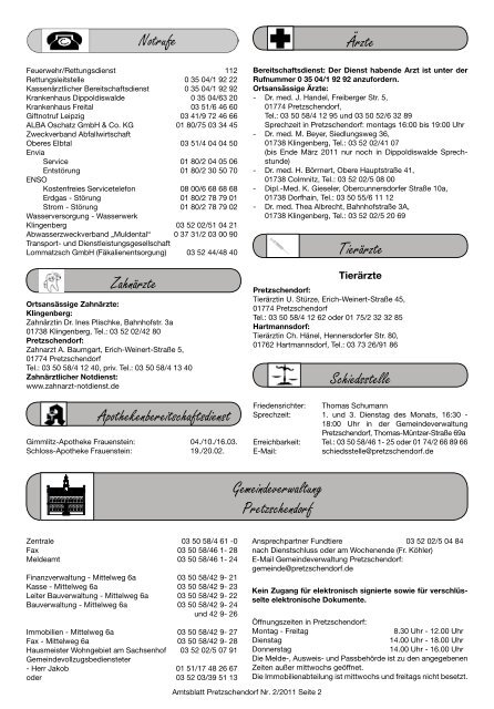 Statistik des Meldeamtes - 2010 - Pretzschendorf