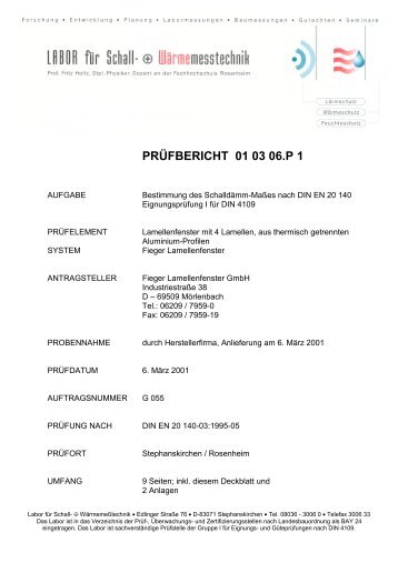 Prüfung Schallschutz FLW - Fieger Lamellenfenster GmbH