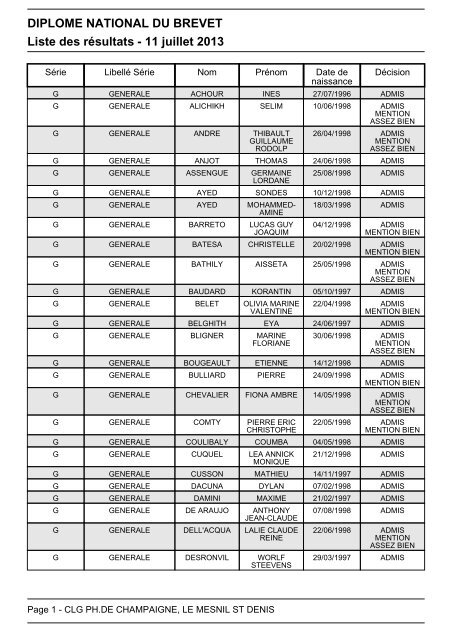 Les rÃ©sultats en dÃ©tails - CollÃ¨ge Ph. de Champaigne