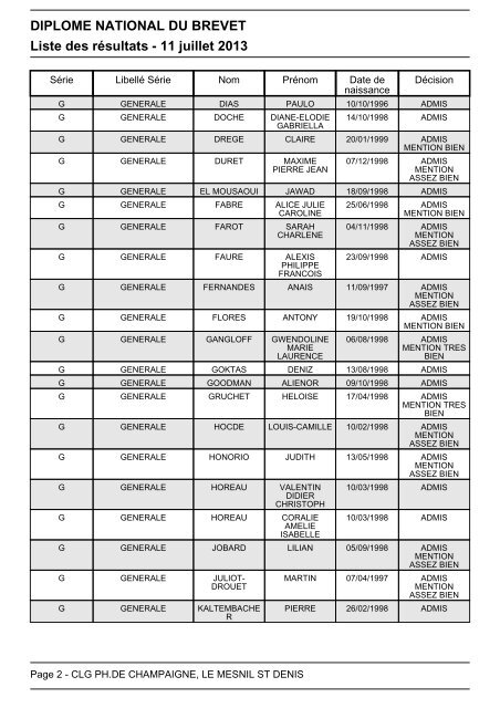 Les rÃ©sultats en dÃ©tails - CollÃ¨ge Ph. de Champaigne