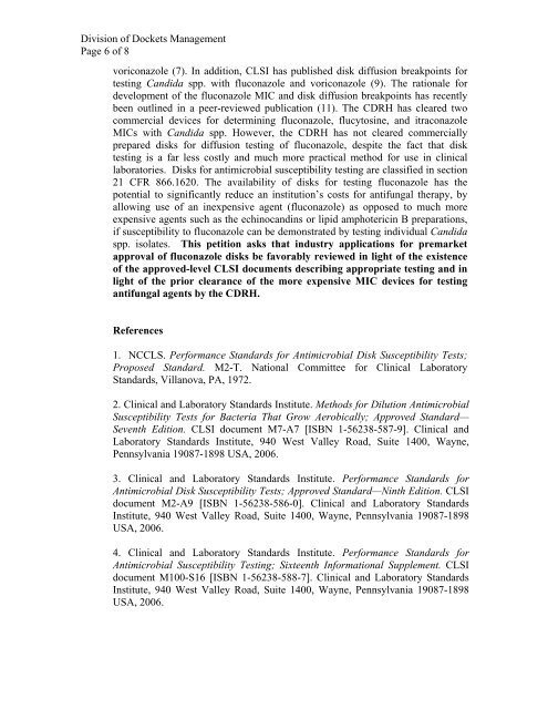 CLSI Citizen Petition, Docket #2006P-0271 - Microbiology