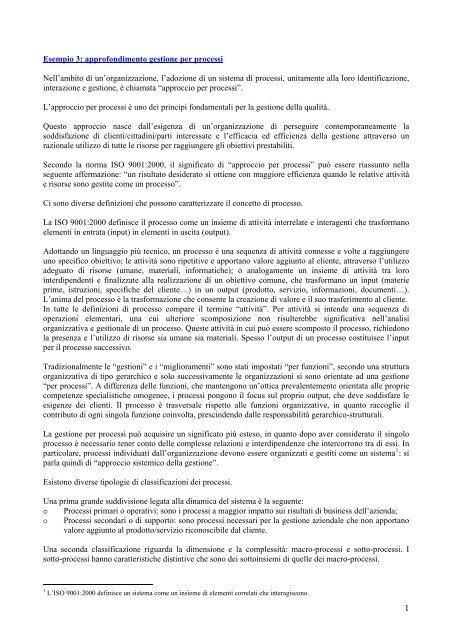 Esempio 3: approfondimento gestione per processi Nell'ambito di un ...