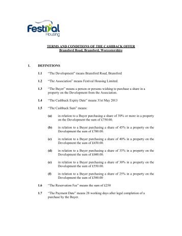 TERMS AND CONDITIONS OF THE CASHBACK ... - Festival Housing