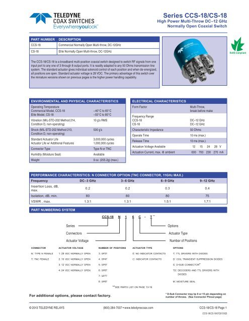 CCS-18 NORMALLY OPEN - SHORT.indd - Teledyne Coax Switches