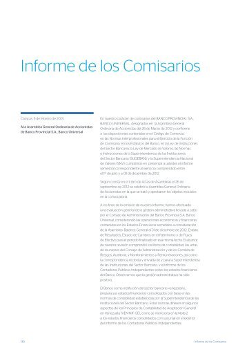 Informe de los Comisarios - BBVA Banco Provincial