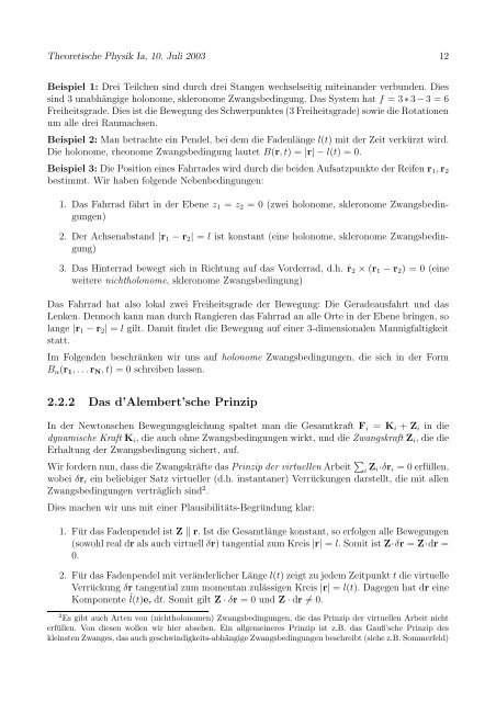 Manuskript zur Theoretischen Physik Ia - Institut für Theoretische ...