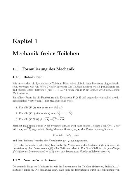 Manuskript zur Theoretischen Physik Ia - Institut für Theoretische ...