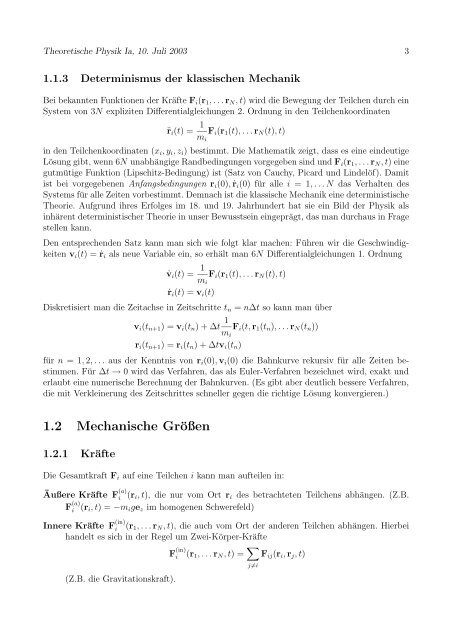 Manuskript zur Theoretischen Physik Ia - Institut für Theoretische ...