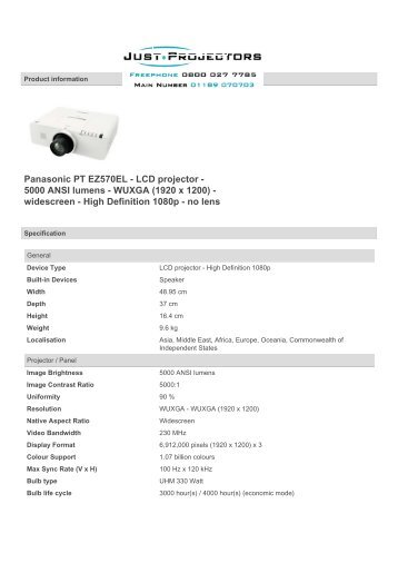 Panasonic PT EZ570EL - LCD projector - 5000 ANSI lumens ...