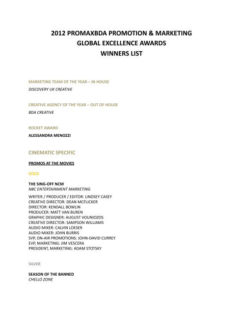 2012 Promax Global Excellence - PromaxBDA