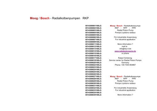 Rkp Masterliste Radialkolbenpumpe