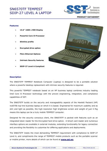 SN6570TF TEMPEST SDIP-27 Level A Laptop Data Sheet ... - SST