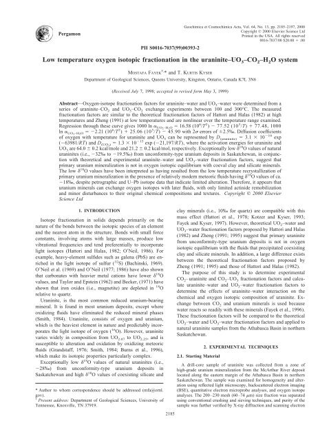 Fayek & Kyser 2000 uraninite fractionations.pdf - Queen's University