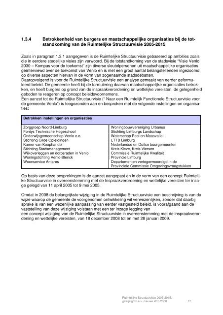 Ruimtelijke Structuurvisie 2005-2015, Gemeente Venlo