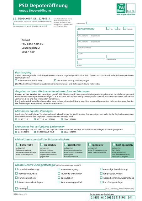 Psd Depoteroffnung Psd Bank Koln Eg