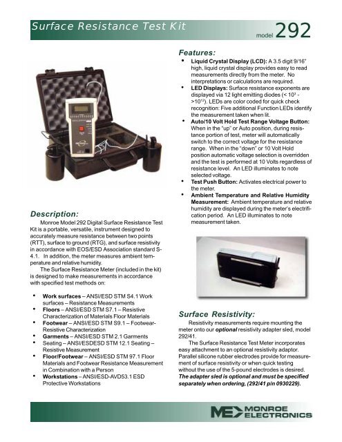 292 Surface Resistance Test Kit - Monroe Electronics Inc