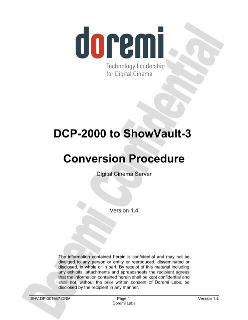 tome classic-pro DCP2000 No.２ DCP2000 to ShowVault Conversion Procedure - Doremi Labs