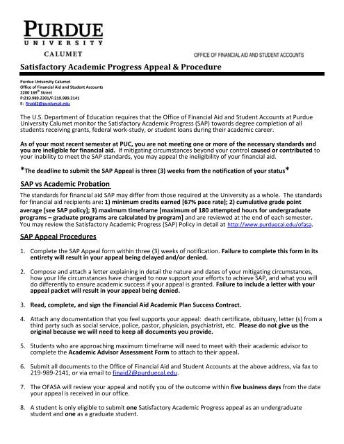 Satisfactory Academic Progress Appeal Form - Purdue University