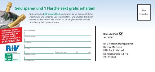 Geld sparen und  1 Flasche Sekt gratis erhalten! - PSD Bank Kiel eG