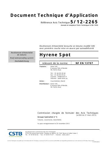 Document Technique d'Application Hyrene Spot - Axter