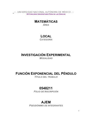 Función Exponencial del Péndulo - Feriadelasciencias.unam.mx
