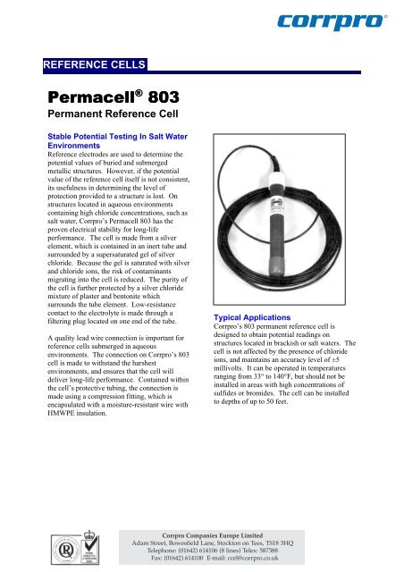 Permacell 803 Permanent Reference Cell.pdf - Corrpro.Co.UK