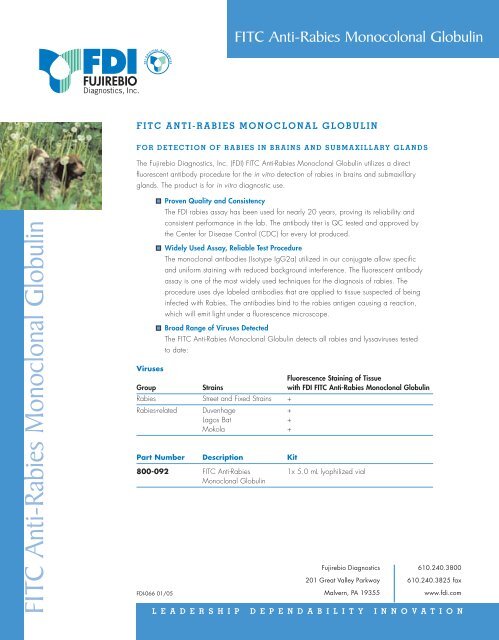FITC Anti-Rabies Monoclonal Globulin - Fujirebio Diagnostics, Inc.