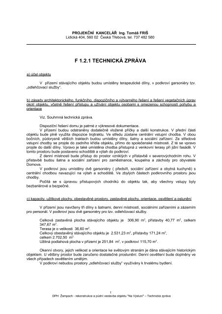 Technická zpráva, výkresy z PD - dokument PDF