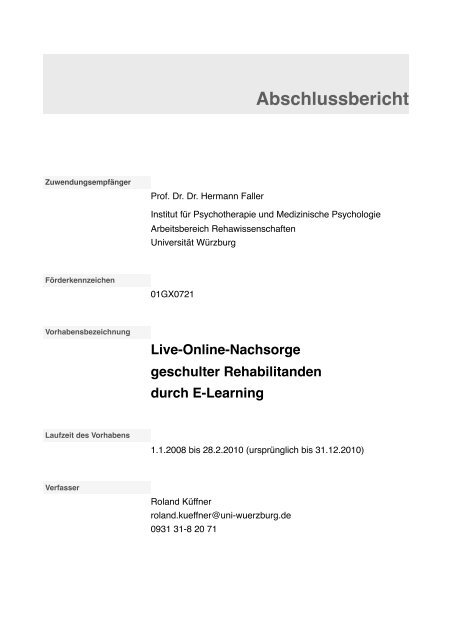 Abschlussbericht - Psychotherapie und Medizinische Psychologie ...