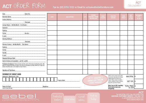 ACT ORDER FORM - Sebel