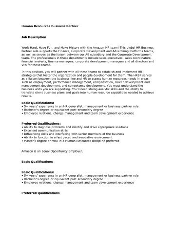 Human Resources Business Partner Job Description ... - Students