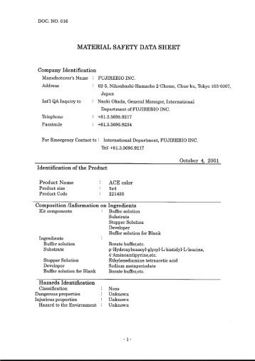 MATERIAL SAFETY DATA SHEET - Mast Diagnostica