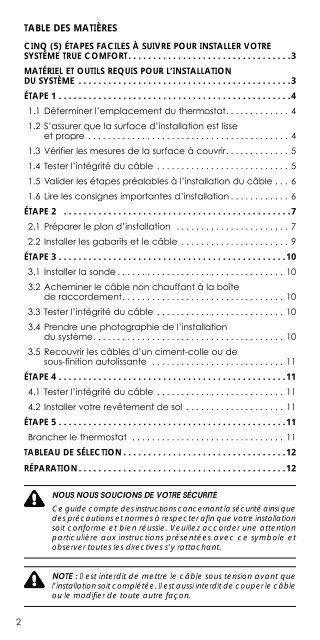 Guide d'installation Câble chauffant True Comfort