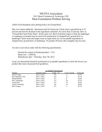 Meat Written Test/Key - ND FFA