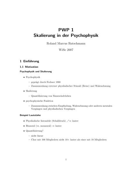 PWP 1 Skalierung in der Psychophysik