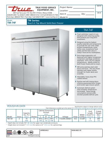 True TM-74F SOLID DOOR TOP MOUNT ... - Twin Supply, Inc.