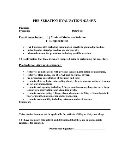 PRE-SEDATION EVALUATION FORM (DRAFT) - Mission Health