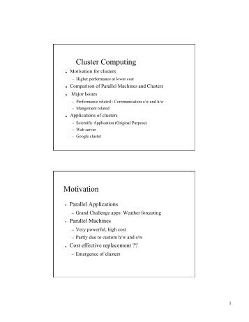 Cluster Computing Motivation - SERC