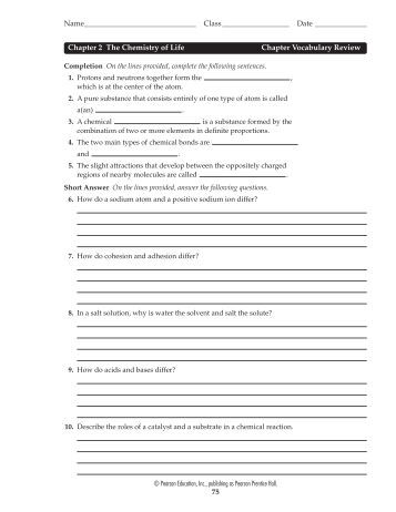 Printables The Chemistry Of Life Worksheet the chemistry of life worksheet davezan bloggakuten
